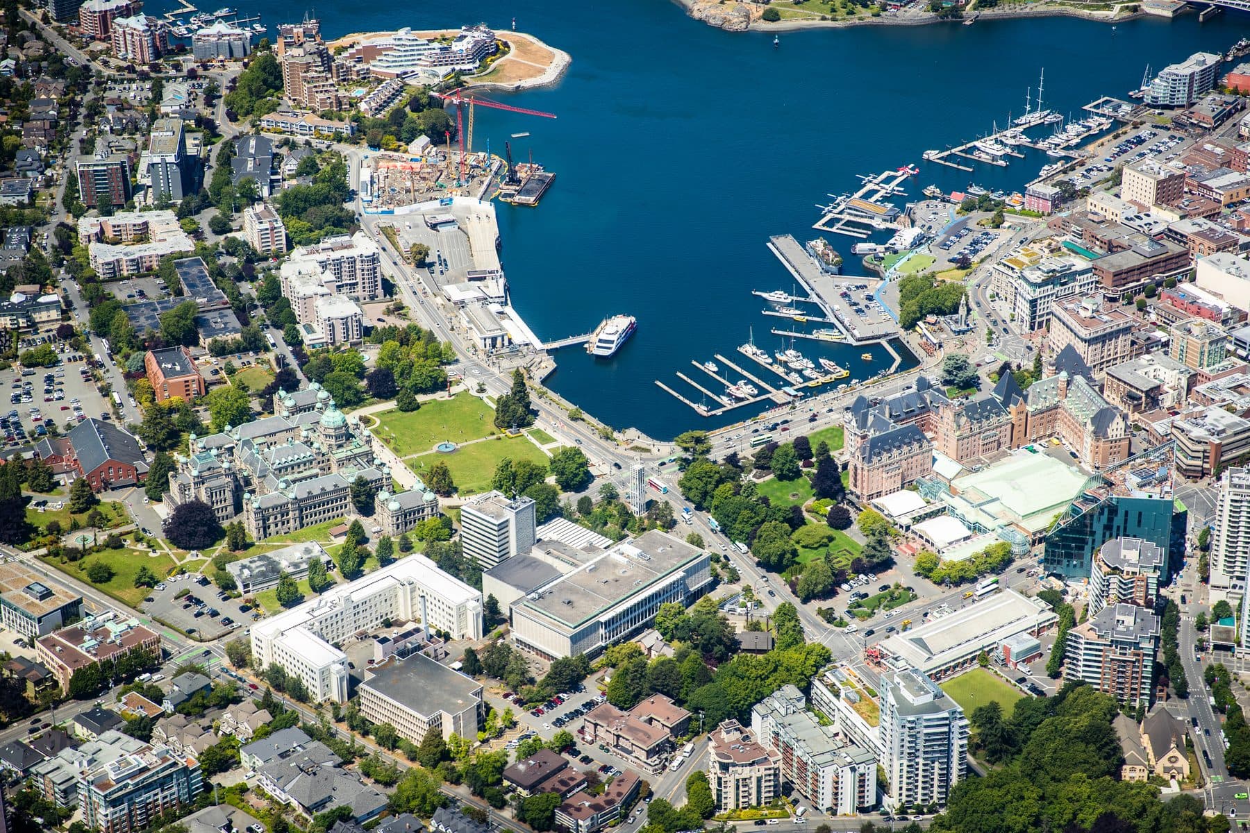 Victoria Inner Harbour, the Parliament Buildings and the Empress from the air