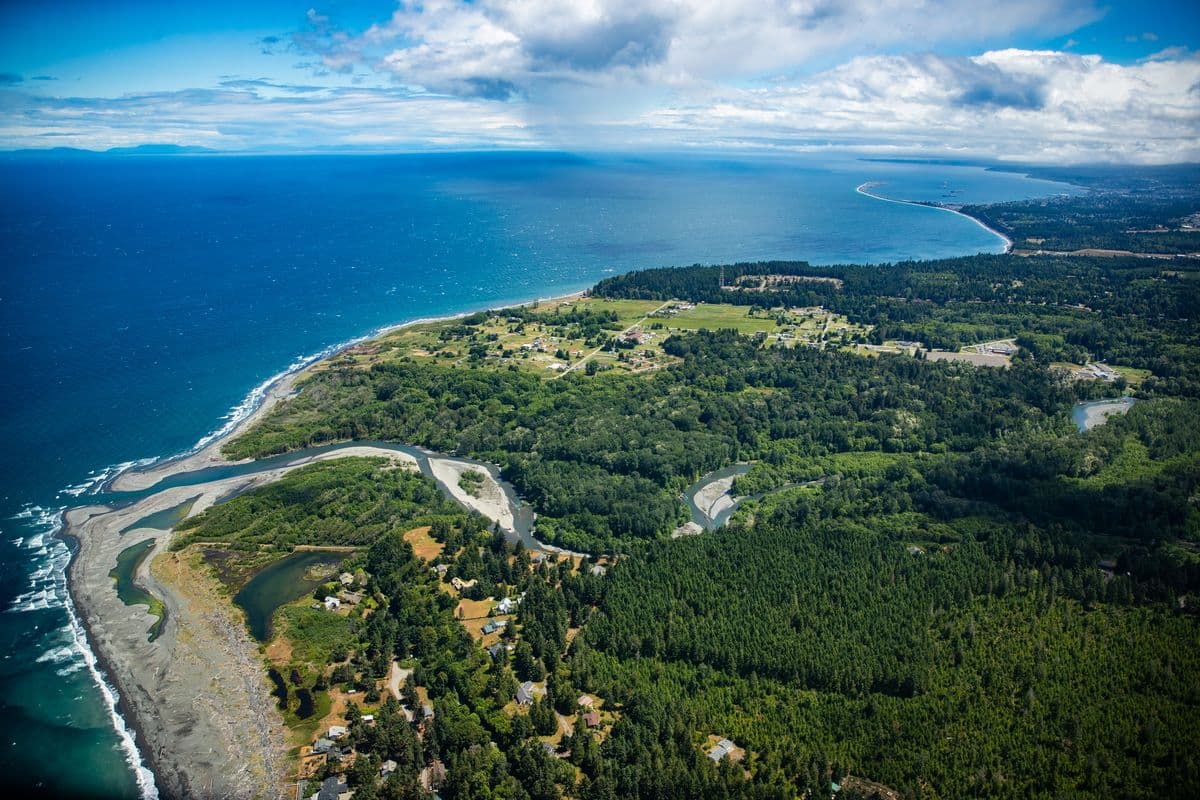 The shoreline of the Strait of Juan de Fuca from the air