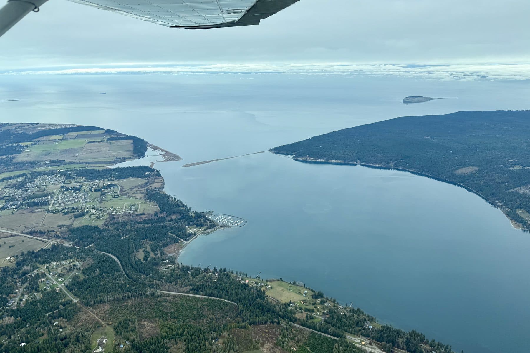 Hood Canal and the floating bridge from the air